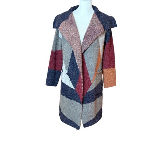 MaxSport Geometric Colorblock Open Cardigan Soft Sweater Cozy Small Womens 36" - Picture 7 of 11